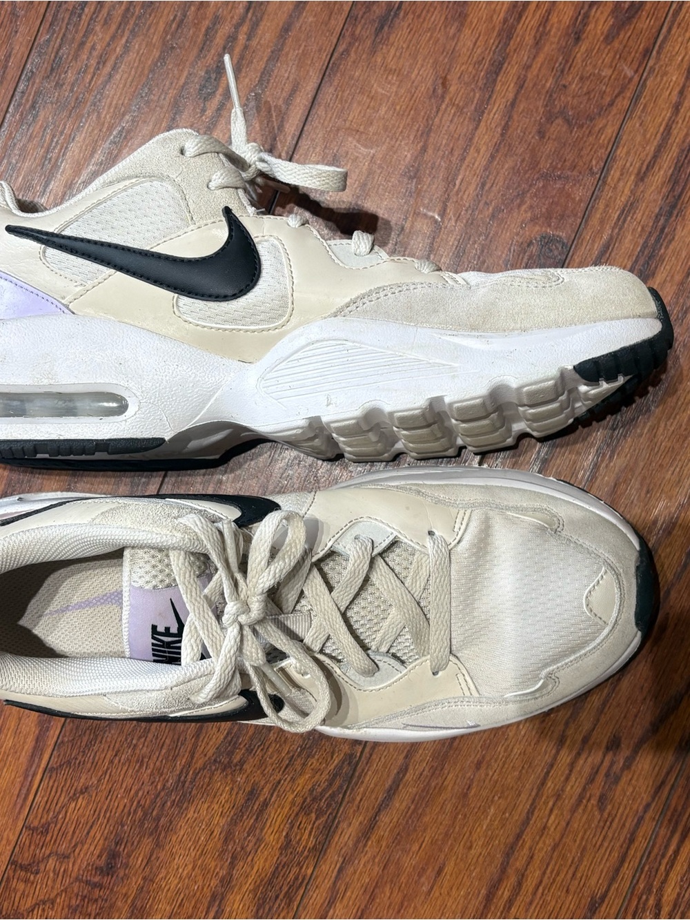 Nike Women’s Air Max cream and purple Sneakers with Black Swoosh